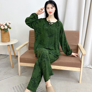 棉绸睡衣春秋款女2025新款莫代尔长袖长裤大码可外穿家居服套装