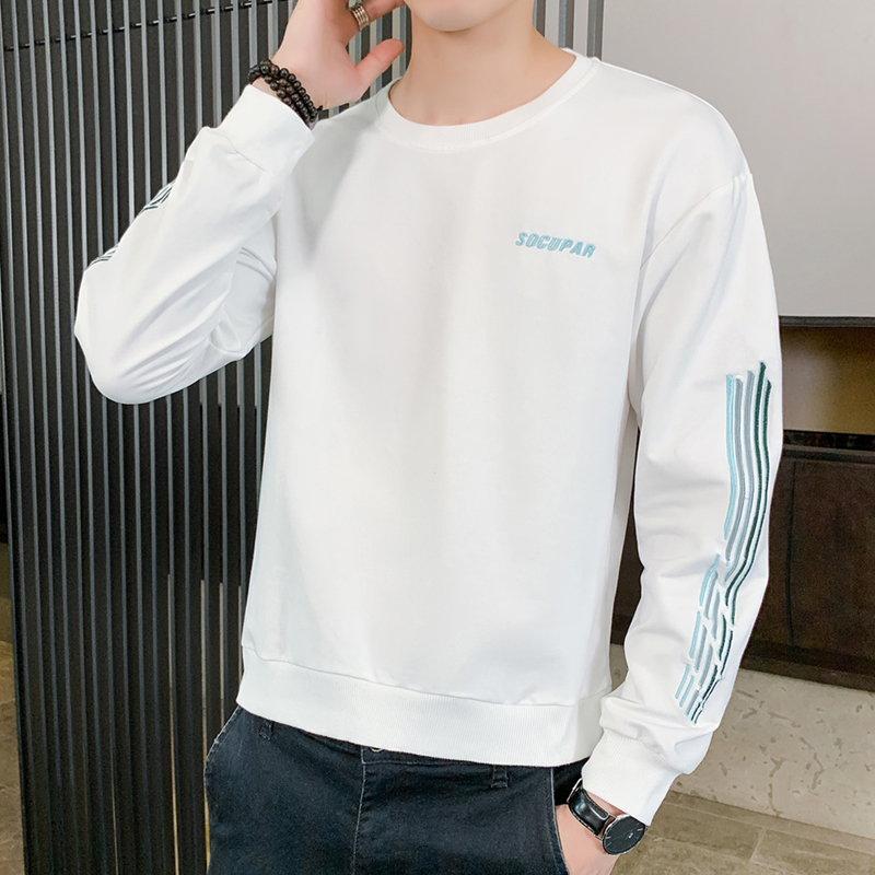 Autumn versatile printed crew neck men's sweater fashionable men's loose YOUTH LONG SLEEVE TOP