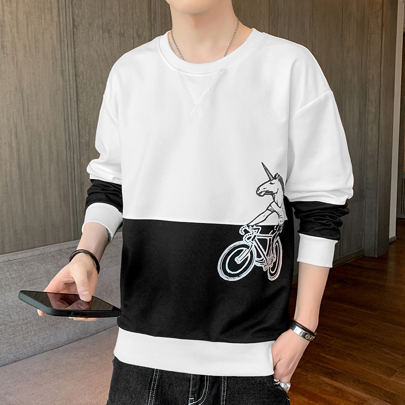 Spring new men's trend printed Pullover Sweater casual long sleeve printed top