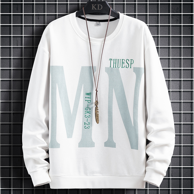 Spring new grid hanging photo casual printing men's round neck sweater trend top