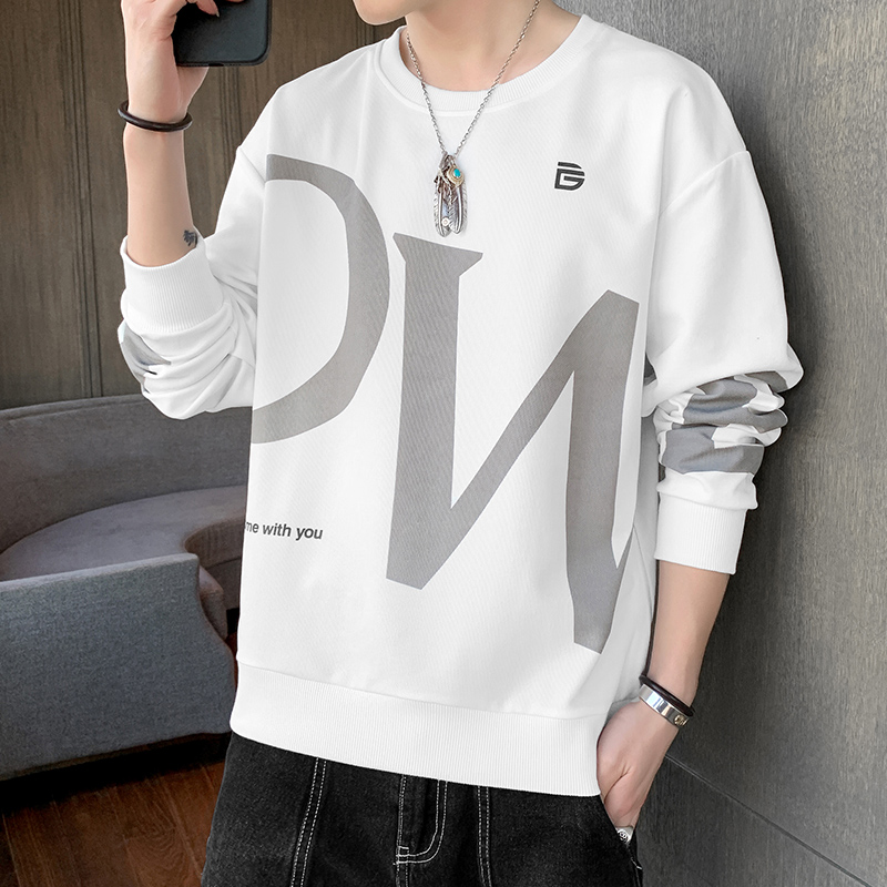 Spring new men's trend printed Pullover Sweater casual long sleeve printed top