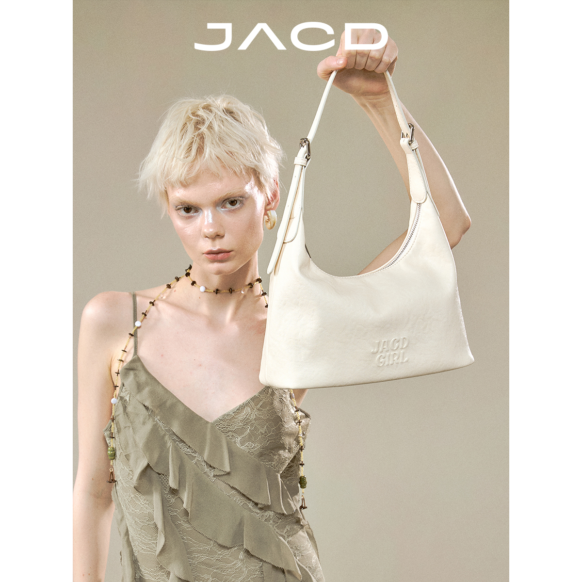 JACD白色包包女式2025新款夏季腋下包单肩斜挎包女包通勤包托特包