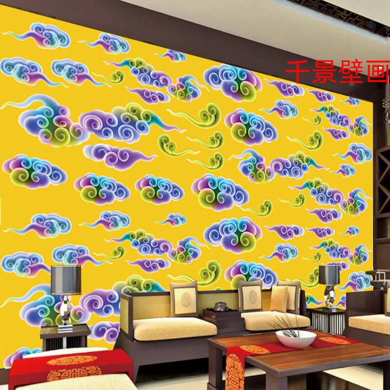 祥云壁纸客厅沙发壁画中国风禅意酒店背景墙全屋定制墙布