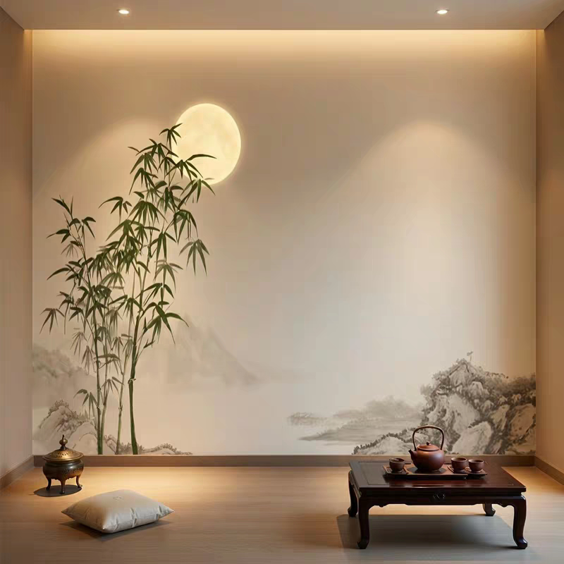 3D古典中式水墨画竹子书房墙纸