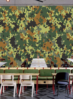 军绿色迷彩墙纸军事主题军旅风格墙面装饰宿舍部队作战室背景壁纸