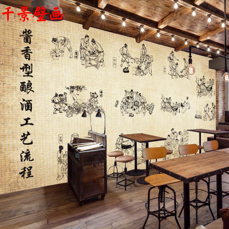 酒文化壁画背景墙纸酱香型传统白酒装饰酒坊酒厂酿酒工艺图壁纸