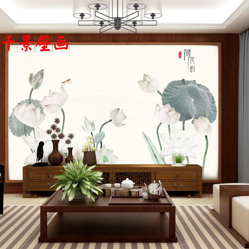 禅意壁画荷花背景墙壁画