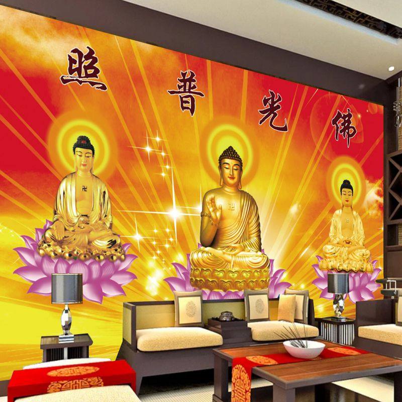 三宝佛佛光普照背景墙壁画