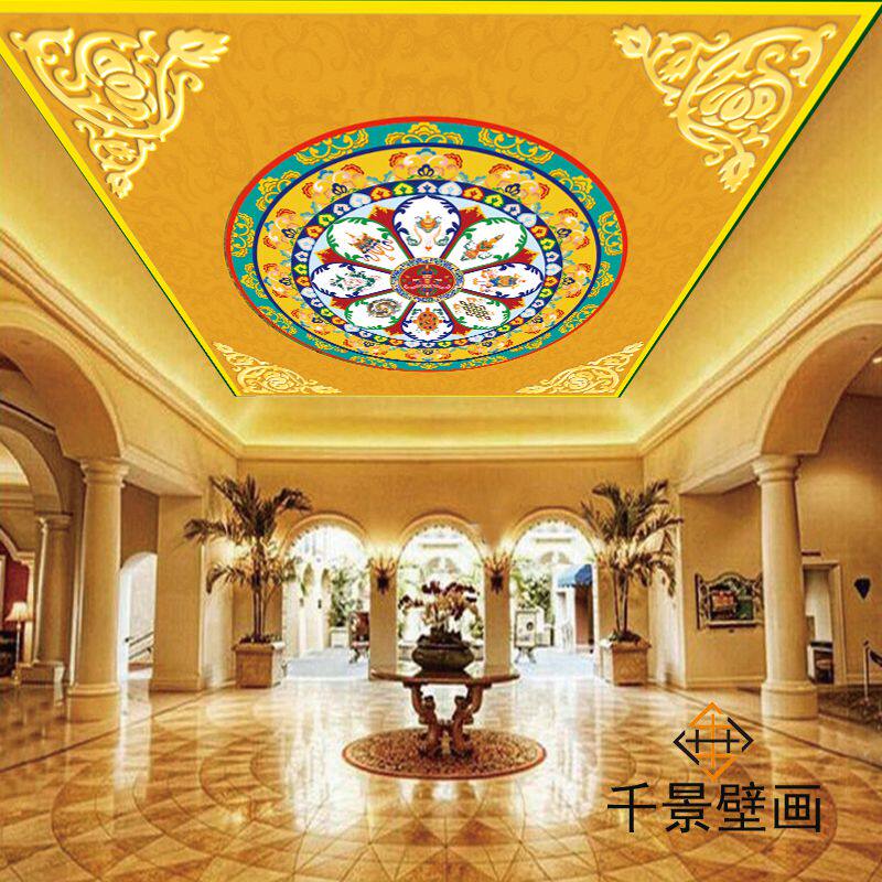 藏式吉祥八宝大型无缝壁画佛堂
