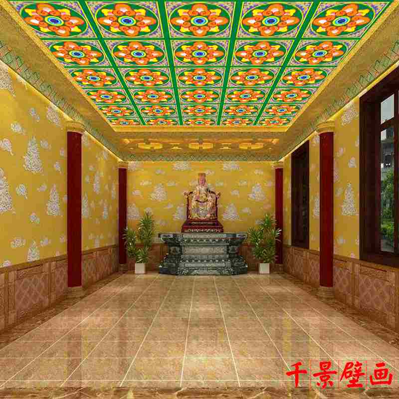 吊顶壁画如意吉祥花纹祠堂古建筑中药店壁纸大堂客厅天花吊顶饭店