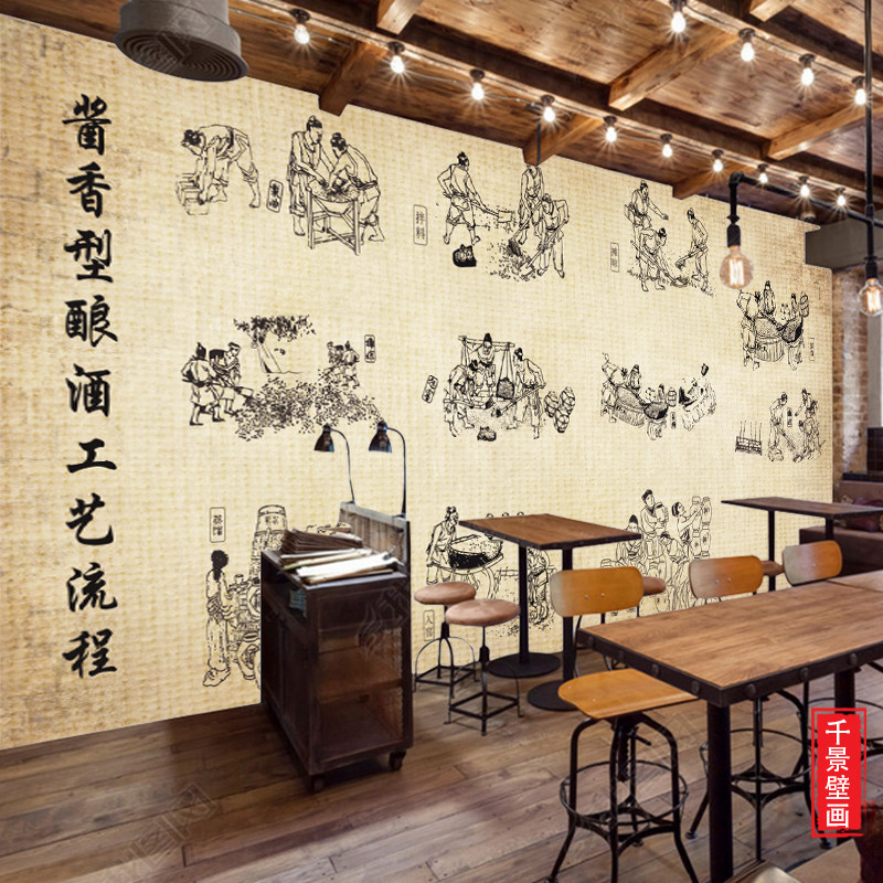 酒文化壁画酱香型背景墙纸传统白酒装饰酒坊酒厂酿酒工艺图壁纸