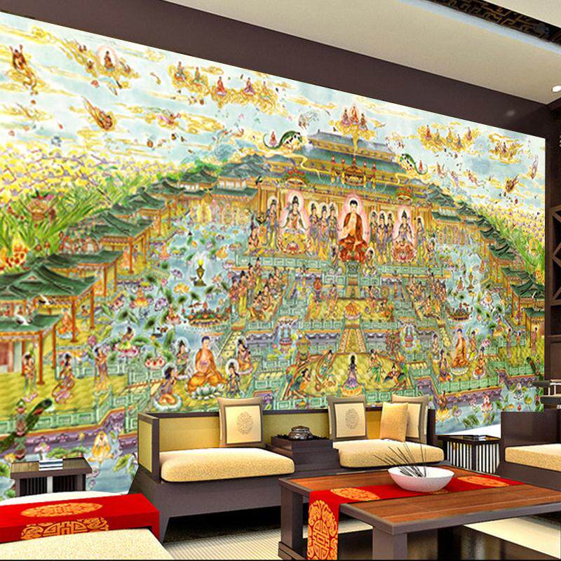 西方极乐世界壁纸全景图极乐世界庄严图佛图佛堂背景墙纸