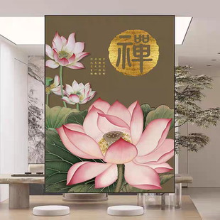 中式玄关莲花禅意文化墙布壁画佛堂寺庙客厅祠堂背景墙壁纸定制