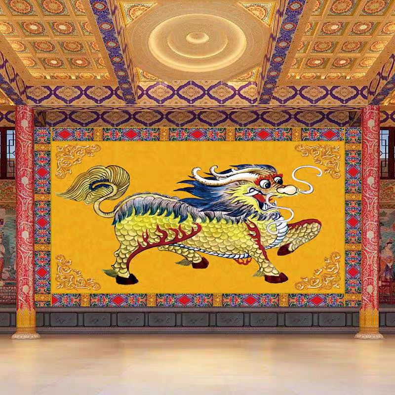 神兽麒麟献瑞壁画壁布墙纸