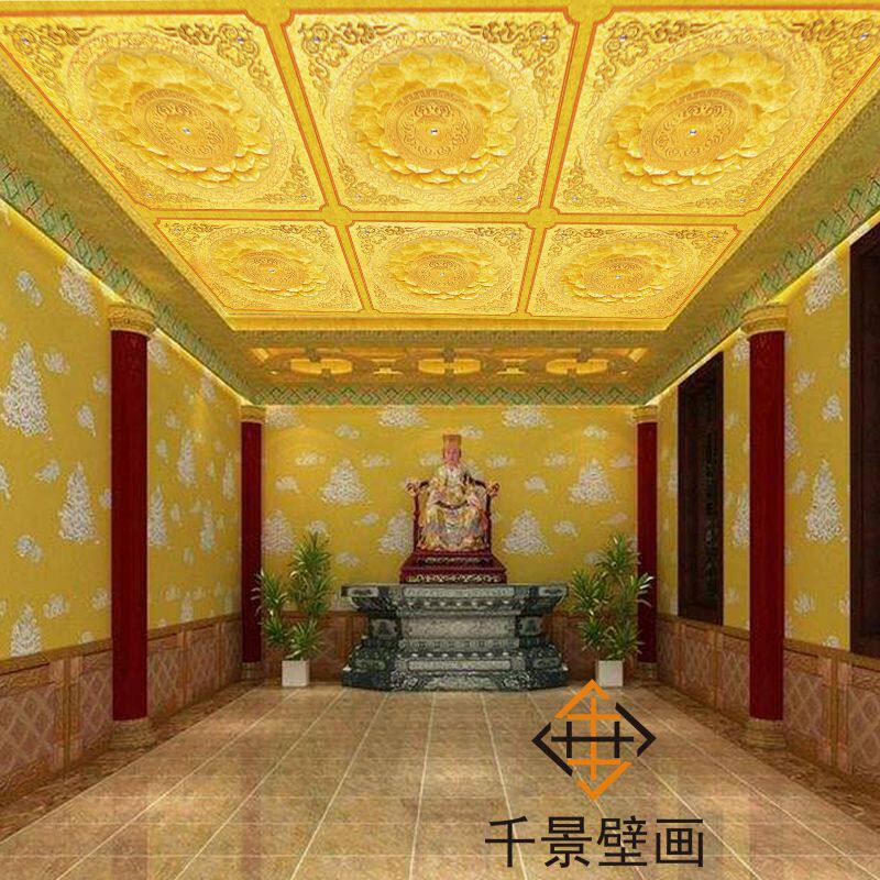 金色吊顶壁纸酒店壁画墙布墙纸