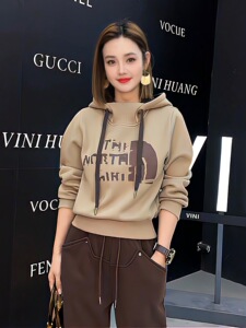立体设计连帽卫衣女2023新款加绒帽衫抽绳字母休闲修身外套上衣潮