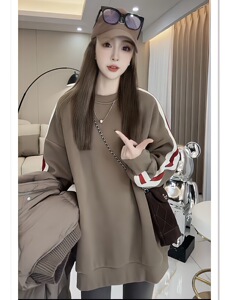 美式三条杠加绒卫衣女韩版宽松中长款遮屁股大版休闲爆款打底上衣