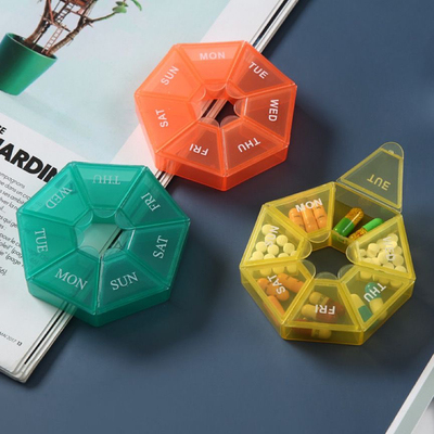 便携随身携带八角7格小药盒收纳盒防尘一周七天星期药盒分装收纳