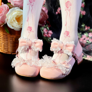 二团裙边蝶舞久久Lolita玛丽珍甜美洛丽塔低跟圆头蕾丝少女小皮鞋