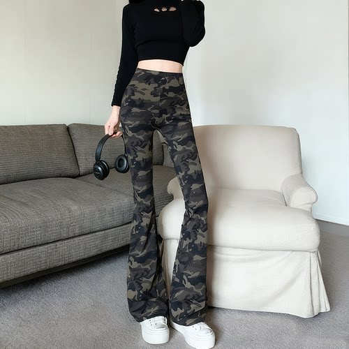 迷彩裤女春秋薄款微喇鲨鱼裤瑜伽