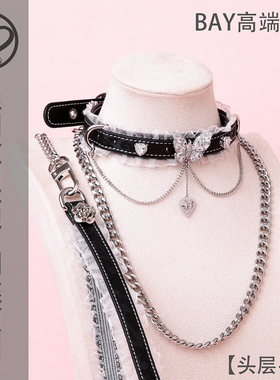 【BAY高端定制】choker项圈钻石蝴蝶puppy字母牛皮k9男女仆颈带