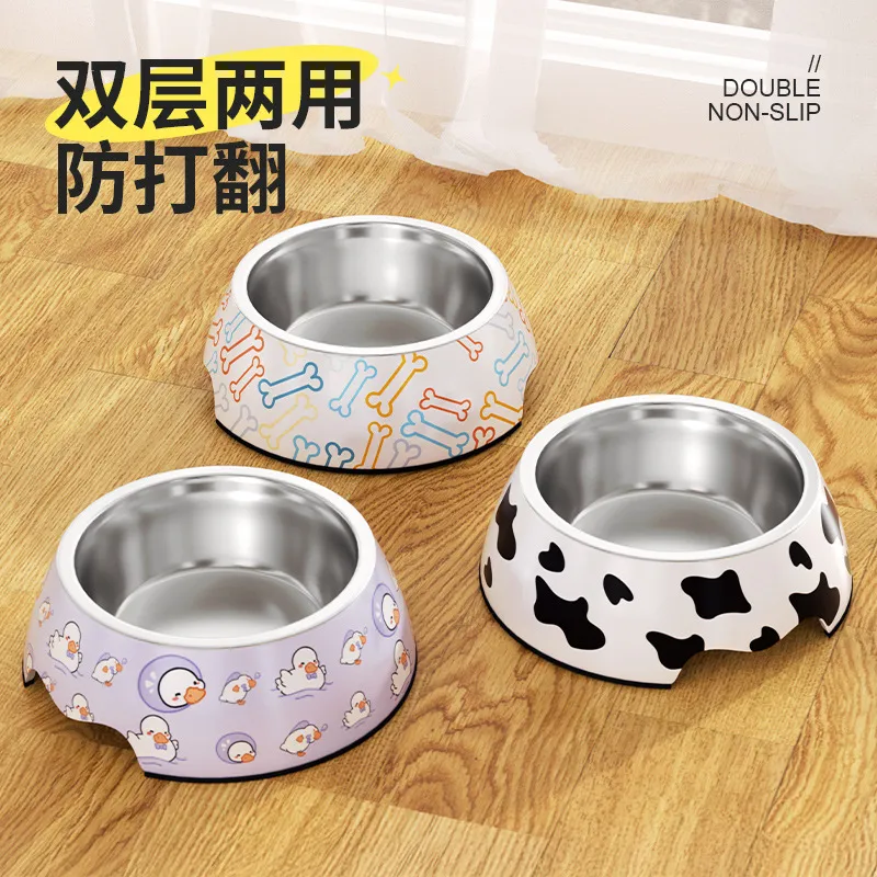 密胺碗不锈钢狗狗饭碗狗粮喝水宠物猫粮饭盆防打翻狗盆猫碗