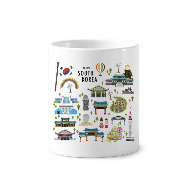 韩国旅行韩国观光景点一览图陶瓷刷牙杯子笔筒白色马克杯礼物