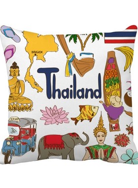 物国旗插画图案方形抱枕靠枕沙发靠垫双面含芯礼物学校幼儿园装饰