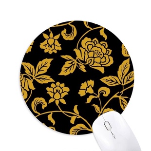风亚洲牡丹花花纹圆形游戏办公防滑橡胶鼠标垫礼物学校幼儿园装饰