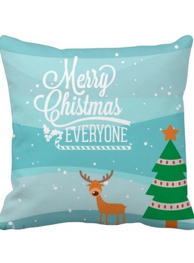 鹿和树节日插画方形抱枕靠枕沙发靠垫双面含芯礼物学校幼儿园装饰