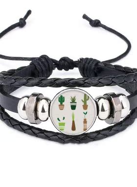仙人掌盆栽皮革礼品编制手链
