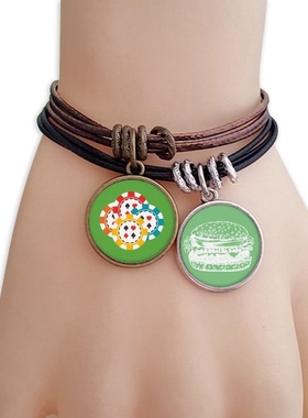 彩色赌场筹码插画纹样双牌汉堡手链学校幼儿园装饰