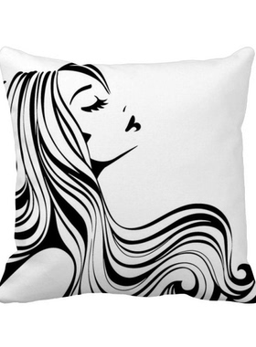 发女人侧颜插画方形抱枕靠枕沙发靠垫双面含芯礼物学校幼儿园装饰