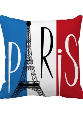 地标埃菲尔铁塔方形抱枕靠枕沙发靠垫双面含芯礼物学校幼儿园装饰