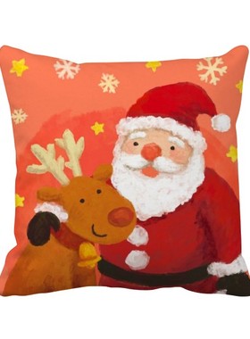 鹿节日插画图案方形抱枕靠枕沙发靠垫双面含芯礼物学校幼儿园装饰