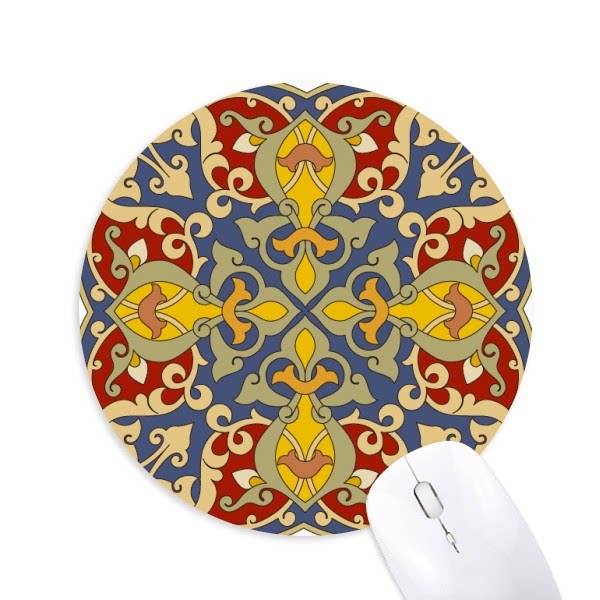 洛克花朵对称图案圆形游戏办公防滑橡胶鼠标垫礼物学校幼儿园装饰