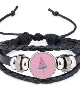 西瓜粉色皮革礼品编制手链