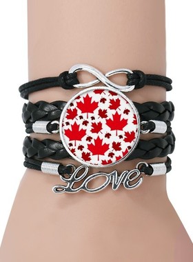 加拿大枫叶黑色永恒礼品皮革手链