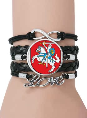 立陶宛欧洲国徽黑色永恒皮革手链