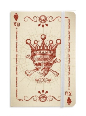方块红色皇冠骷髅扑克插画图案硬质笔记本办公记事本子学生用