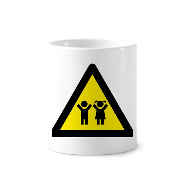 童三角形警告标志陶瓷刷牙杯子笔筒白色马克杯礼物学校幼儿园装饰