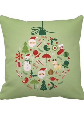 雪人树节日插画方形抱枕靠枕沙发靠垫双面含芯礼物学校幼儿园装饰