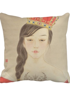 冠中国古风插画方形抱枕靠枕沙发靠垫双面含芯礼物学校幼儿园装饰