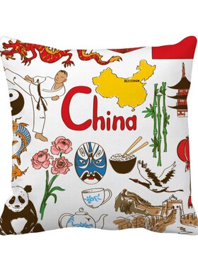 猫国旗功夫插画方形抱枕靠枕沙发靠垫双面含芯礼物学校幼儿园装饰