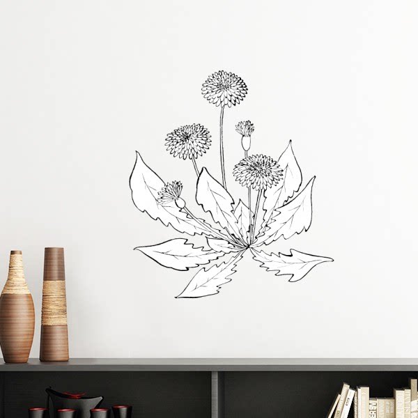 蒲公英开花黑白花卉墙贴壁纸房间贴花学校幼儿园装饰