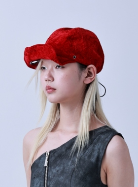 YEZI OD红色复古鸭舌帽女春夏Y2K深顶卷边遮阳帽可塑帽檐棒球帽子