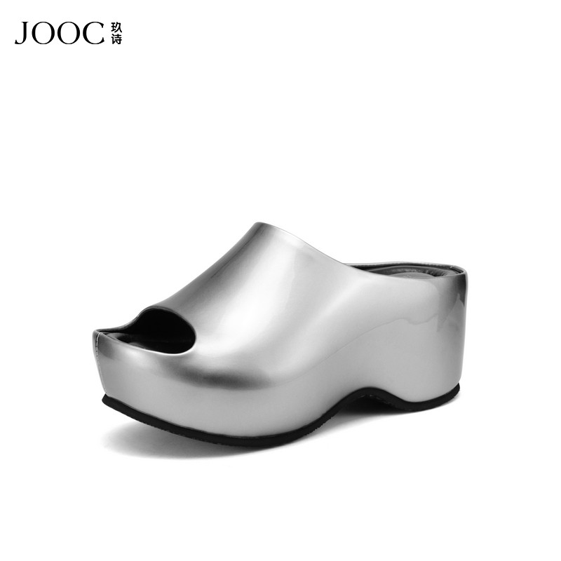 【未来主义】JOOC玖诗银色厚底拖鞋女2026夏季新款露趾增高一字拖,女鞋,一字拖,淘宝优惠券,粉丝福利购,淘宝优惠卷