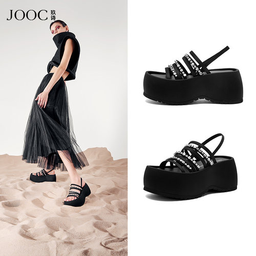 厚底休闲黑色沙滩鞋凉鞋JOOC