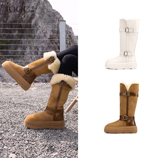 新款 JOOC玖诗高筒雪地靴女2025冬季 厚底外翻两穿棉靴 雪国派对