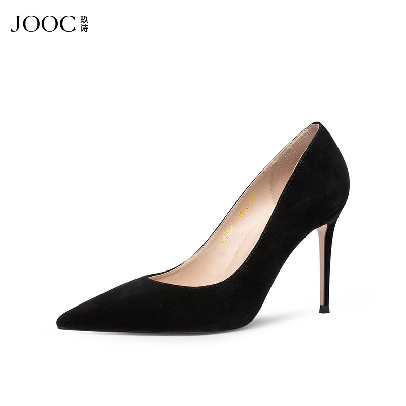【经典系列】JOOC玖诗当季热卖尖头真皮高跟鞋女细跟黑色单鞋
